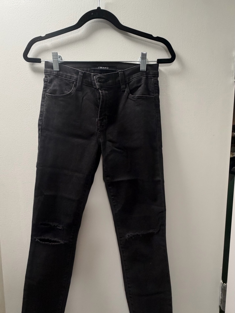 J Brand Black Skinny Jeans with Knee Rips